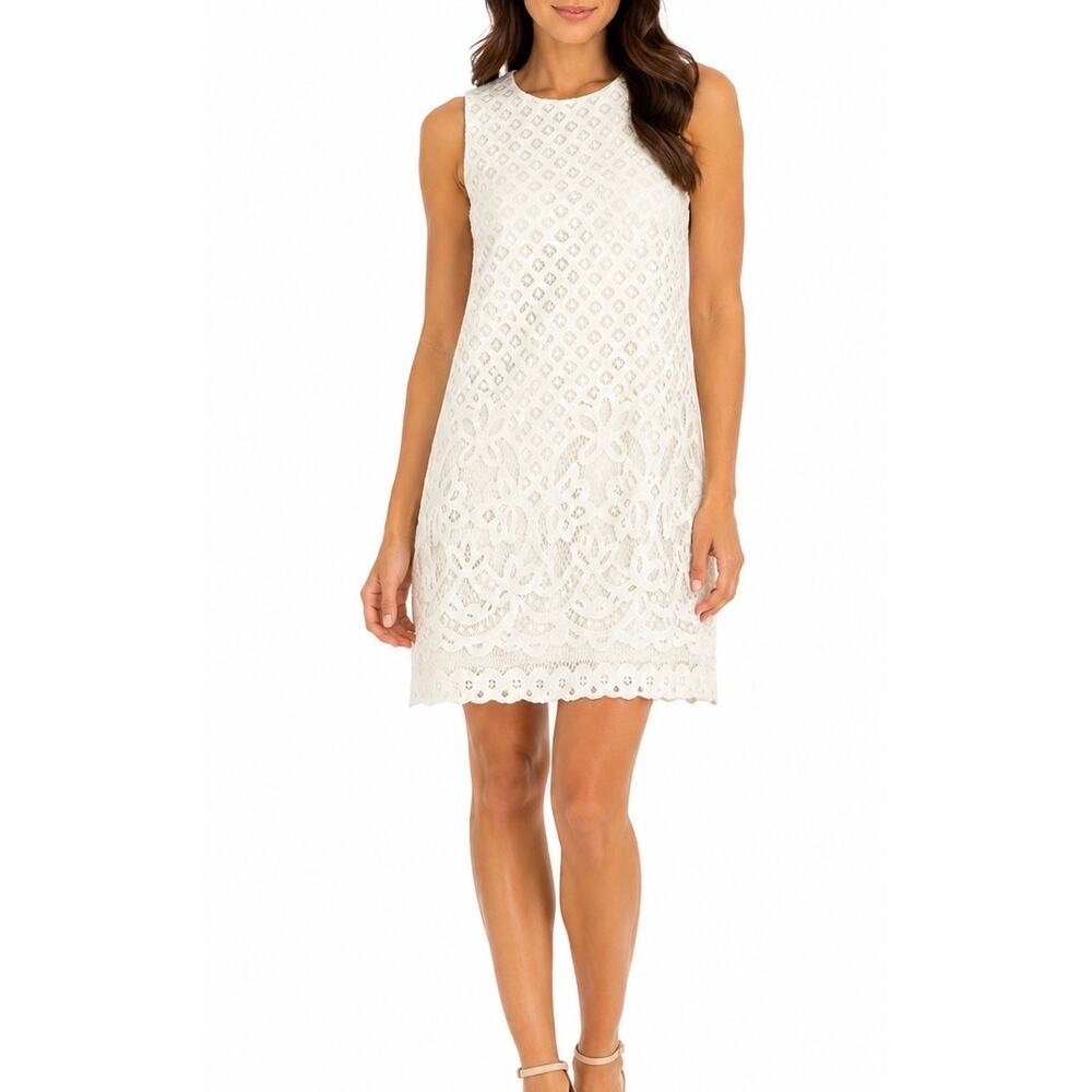 CeCe Ivory/Cream Lace Sleeveless Shift Dress Floral Crochet Overlay Size 6